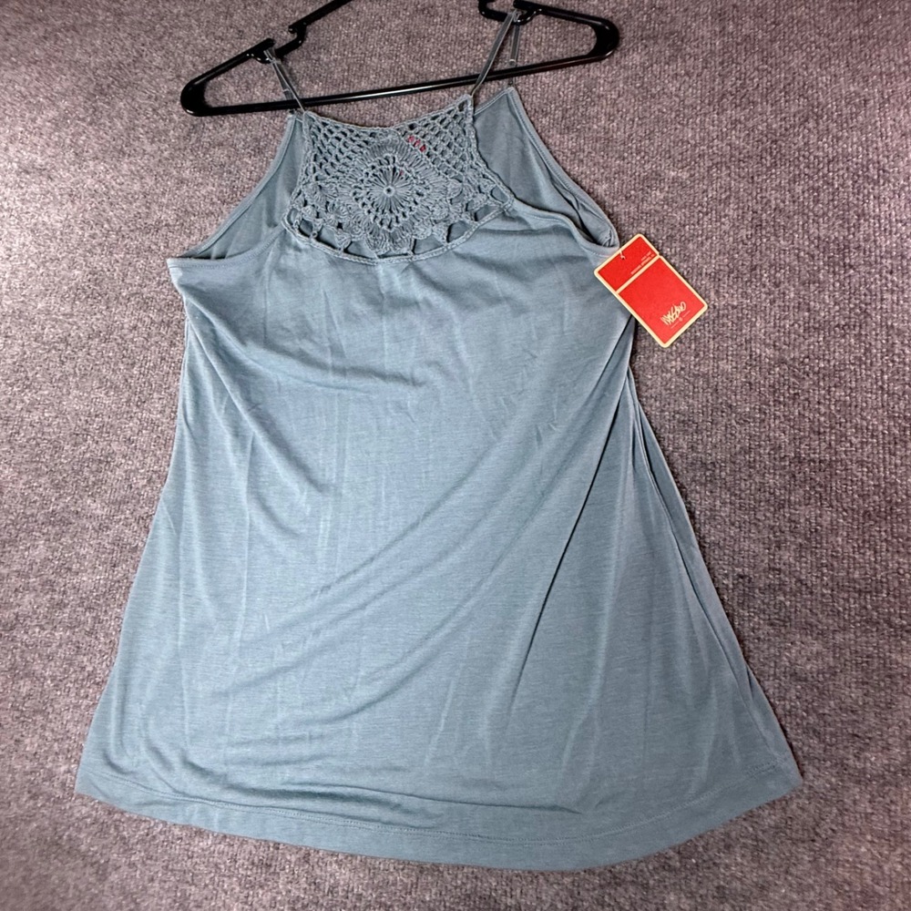 Mossimo Womens Teal Crochet Back High Neck Tank Top XL NWT New Summer Boho